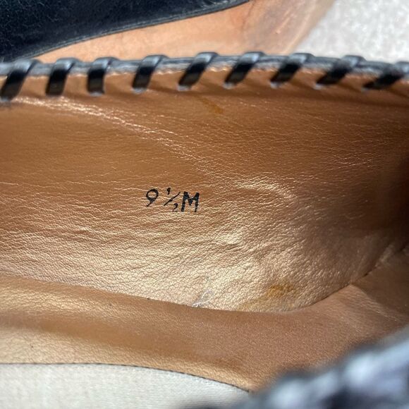 Vintage High Cut Evan Picone Black Leather Tassel Whipstitch Heels Shoes 9.5 - Picture 7 of 10